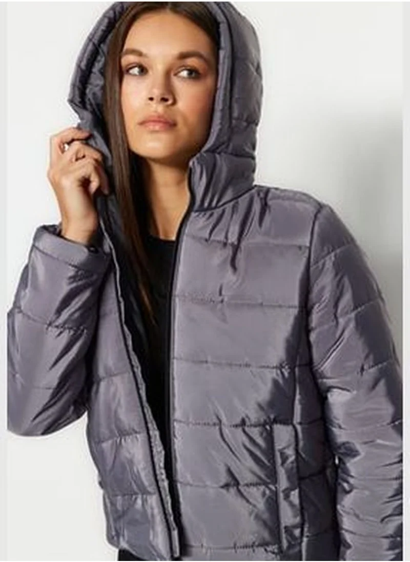 trendyol Gray Fitted Hooded Water Repellent Quilted Inflatable Coat TWOAW24MO00175