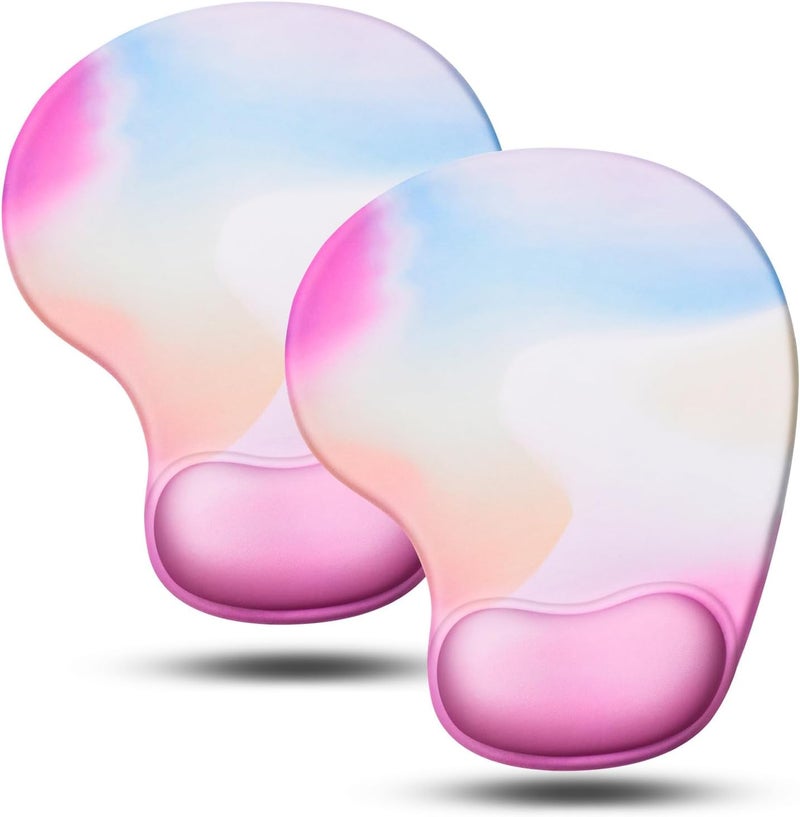 JIKIOU Mouse Pad, 2 Pack Ergonomic Mouse Pads with Comfortable Gel Wrist Rest Support and Smooth Cloth, Non-Slip PU Base for Easy Typing Pain Relief Durable and Easy to Clean Small Rainbow - Image 1