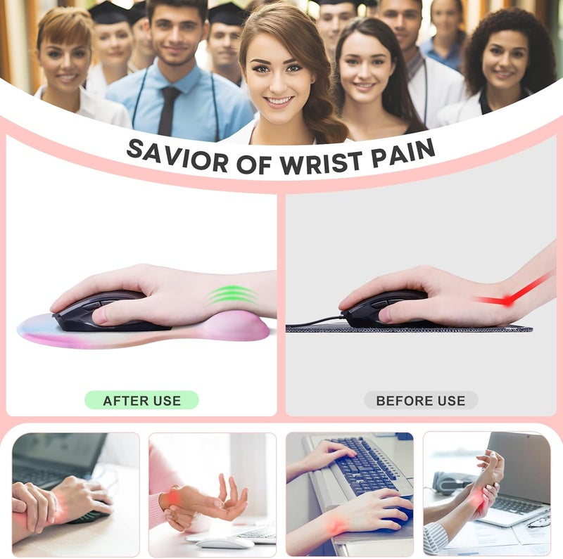 JIKIOU Mouse Pad, 2 Pack Ergonomic Mouse Pads with Comfortable Gel Wrist Rest Support and Smooth Cloth, Non-Slip PU Base for Easy Typing Pain Relief Durable and Easy to Clean Small Rainbow - Image 3