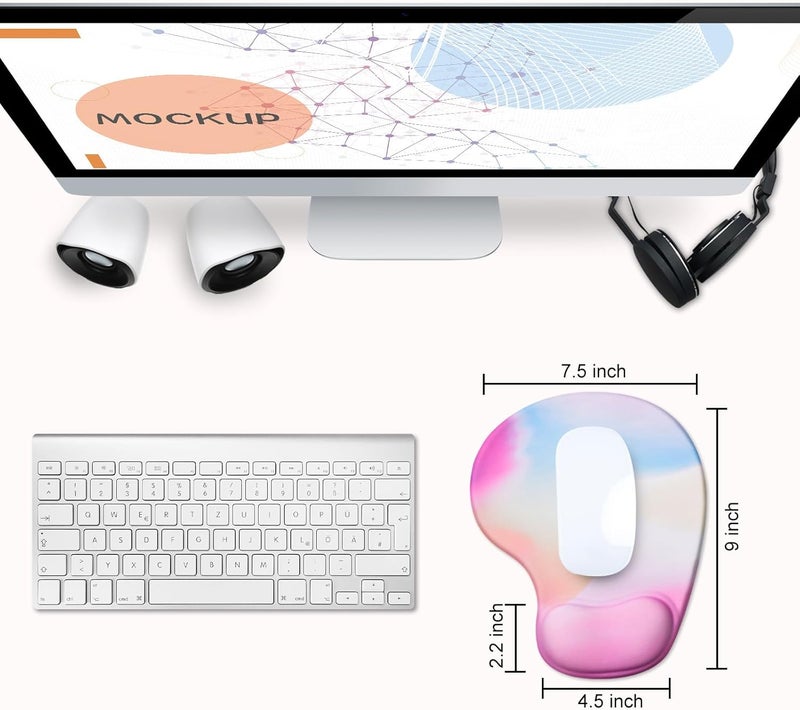 JIKIOU Mouse Pad, 2 Pack Ergonomic Mouse Pads with Comfortable Gel Wrist Rest Support and Smooth Cloth, Non-Slip PU Base for Easy Typing Pain Relief Durable and Easy to Clean Small Rainbow - Image 2