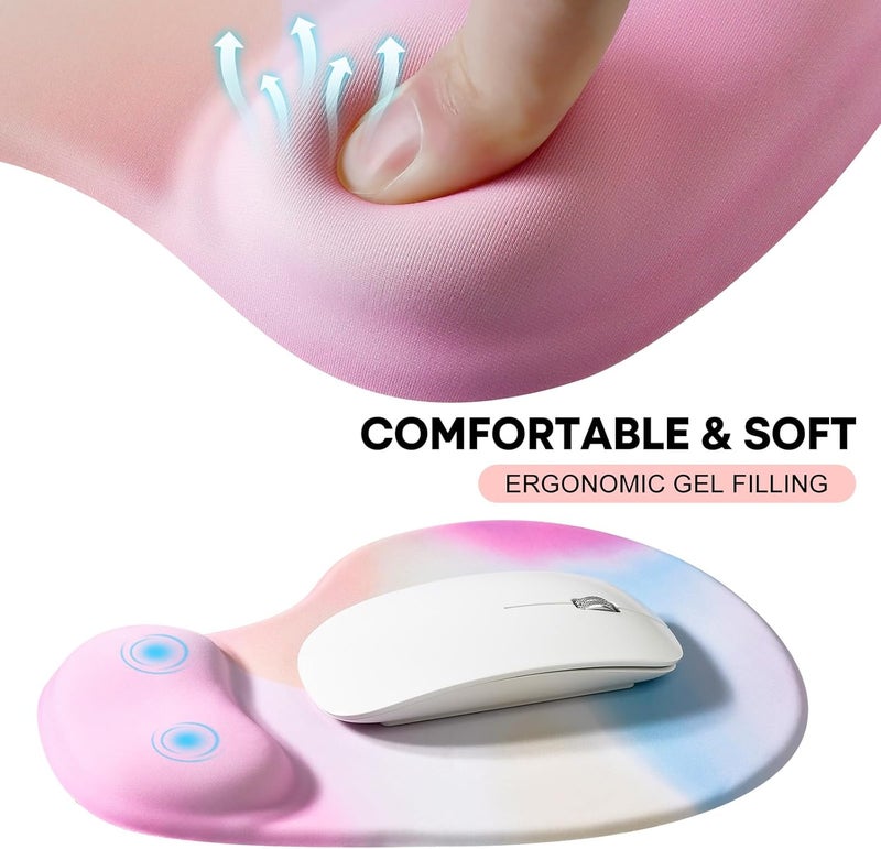 JIKIOU Mouse Pad, 2 Pack Ergonomic Mouse Pads with Comfortable Gel Wrist Rest Support and Smooth Cloth, Non-Slip PU Base for Easy Typing Pain Relief Durable and Easy to Clean Small Rainbow - Image 4