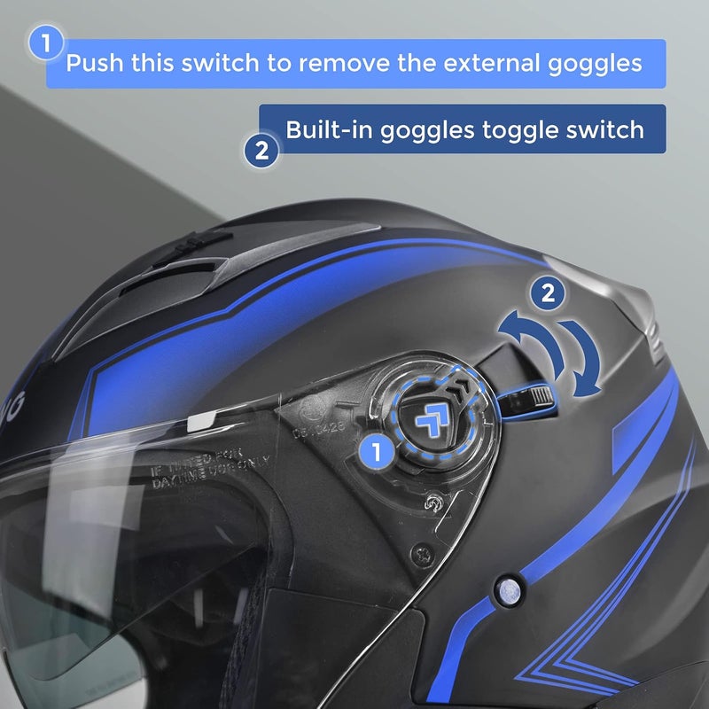 SanQing Motorcycle Helmet - Adult Open-Face Motorbike Helmet with Double Visor, DOT Approved - Image 4