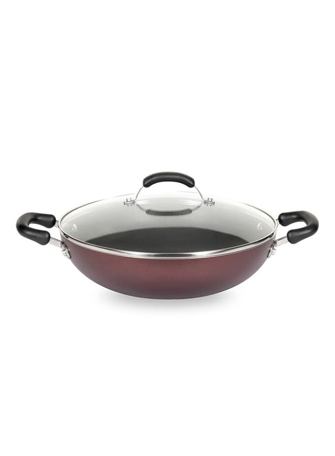 Meyer Merlot Aluminium Non-Stick Kadai | Kadhai with Glass Lid | Kadai for Deep Frying and Stir Frying | Gas and Induction Compatible ) 100% Toxic Free, 26cm/ 3.24 Litre - Image 1