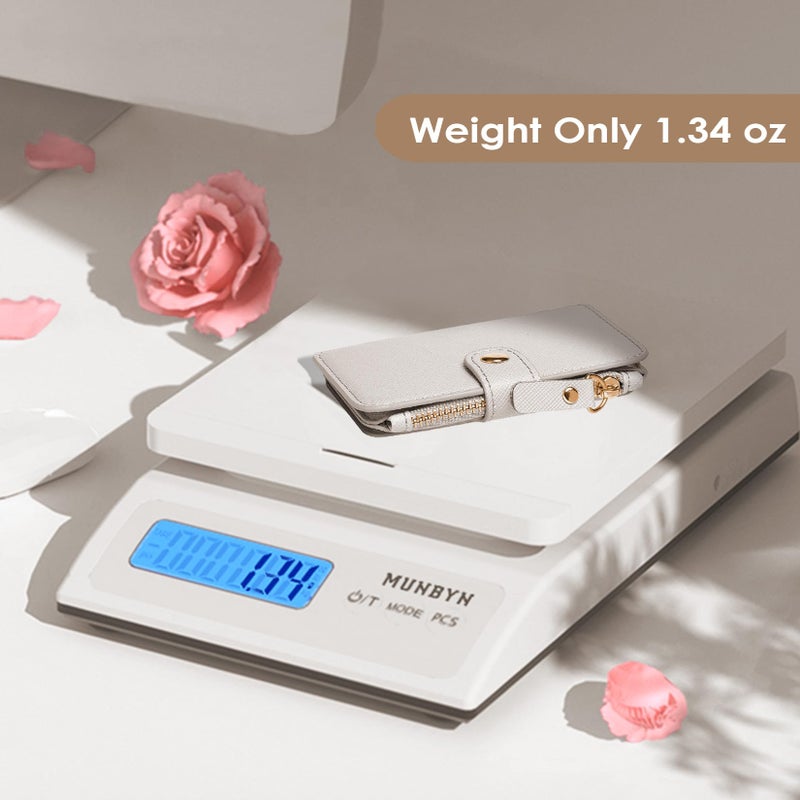 M-Plateau Wallet, Womens card Holder Leather Keychain Wallet With Zipper Coin Pocket ID Window Wrist Strap Gift Box (Beige) - Image 5