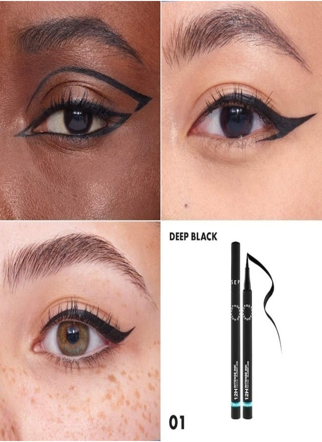SEPHORA - SEPHORA COLLECTION 12h Intense Ink Classic Line - Precise, Intense Felt-Tip Eyeliner 01 Deep Black - Matte Deep Black 1ml - Image 1