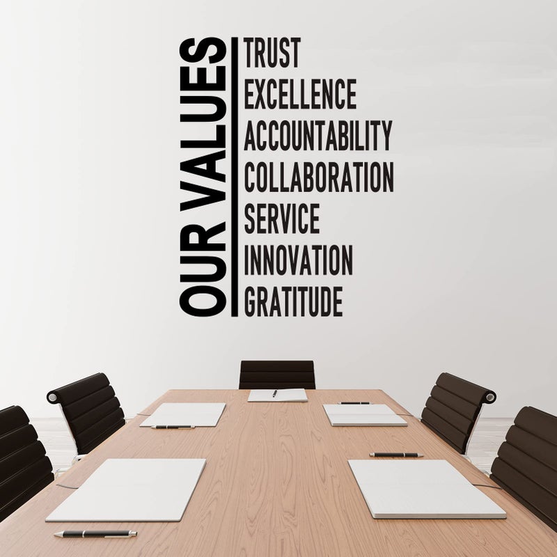 VODOE Inspirational Wall Stickers, Office Wall Decals, (Easy to Install), Art Decor Vinyl Quotes Teamwork Motivational Gym Classroom Work Positive Sports Basketball Adults Home Family, Our Values 13"X17" - Image 1