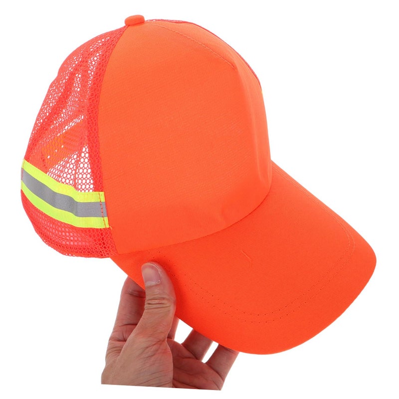 Orange Adjustable Safety Baseball Hat For Truckers Outdoor Work Enhanced Visibility Lightweight - Image 4