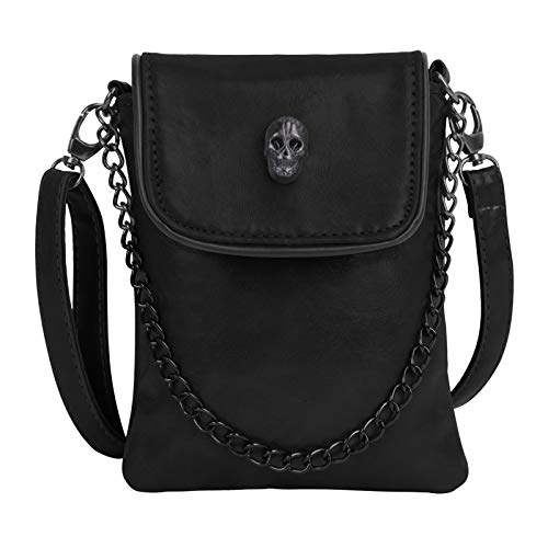 Fakeface Studded Skull Gothic Mini Chain Crossbody Shoulder Bag Satchel Travel Leather Tote Handbag Purse - Image 2