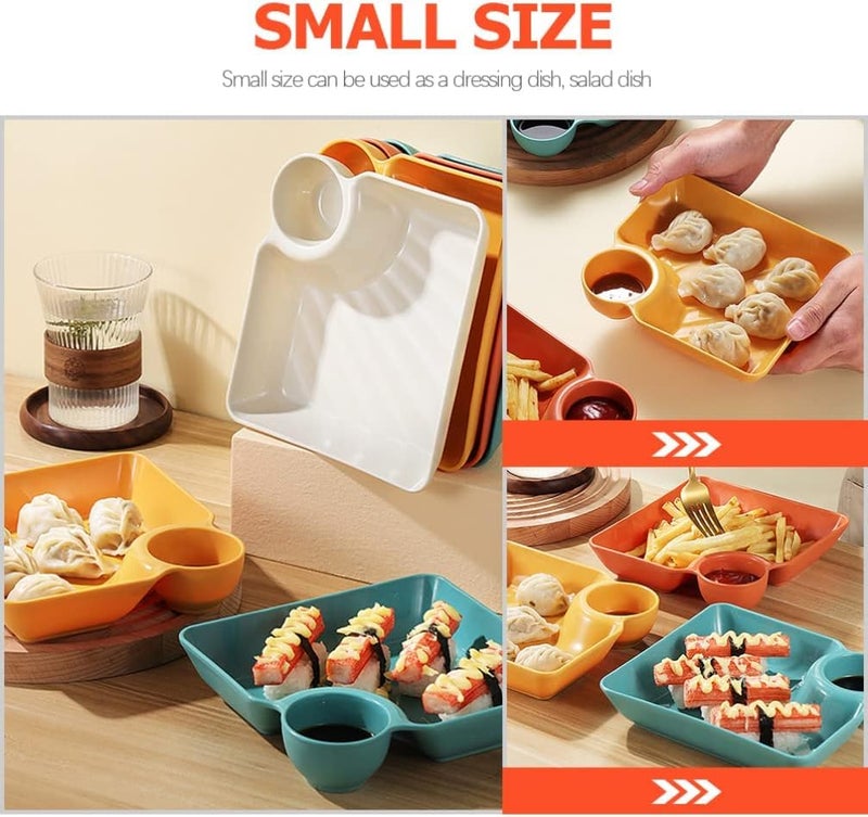 DIVOX 4pcs Dumpling Chip & Dip Serving Dishes - Plastic Salad Platter & Sushi Trays - Wasabi & Snack Dish - Dessert & Seasoning Plate (4-Different Colors) - Image 5