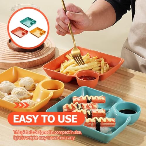 DIVOX 4pcs Dumpling Chip & Dip Serving Dishes - Plastic Salad Platter & Sushi Trays - Wasabi & Snack Dish - Dessert & Seasoning Plate (4-Different Colors) - Image 4