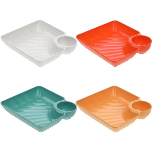 DIVOX 4pcs Dumpling Chip & Dip Serving Dishes - Plastic Salad Platter & Sushi Trays - Wasabi & Snack Dish - Dessert & Seasoning Plate (4-Different Colors) - Image 1