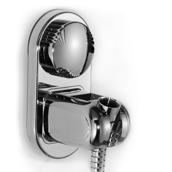 SUCTION CUP HANDHELD SHOWER HEAD HOLDER DESIGNED FOR LARGE SHOWER HEAD RELOCATABLE 5 ANGLES ADJUSTABLE HORIZONTAL SETTING WIDER INPUT WALL MOUNTED WITH VACUUM POWER POLISHED CHROME