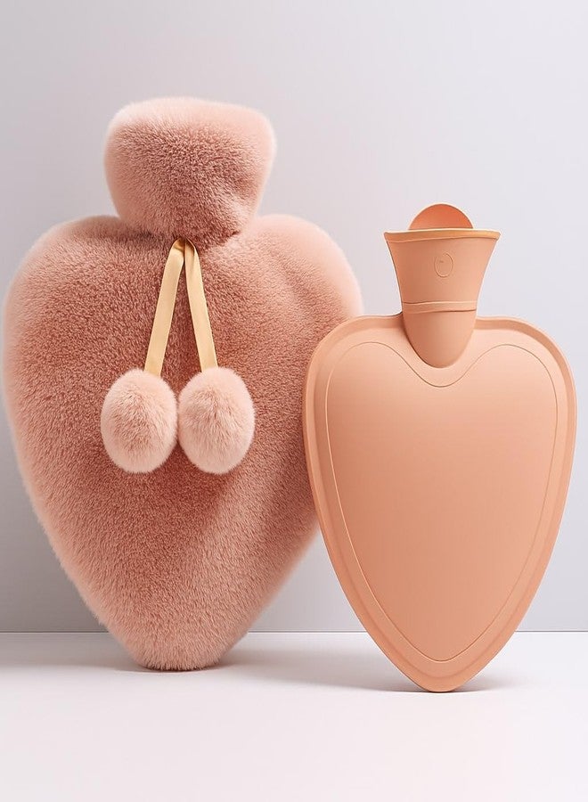 Nuvex Heart Shape Hot Water Bag with Fluffy Plush Cover 1 Litre Leak-Proof Hot Water Bottle for Period Cramps, Back & Shoulder Pain Relief, Warm Compress for Menstrual & Winter Comfort, Pink - Image 1