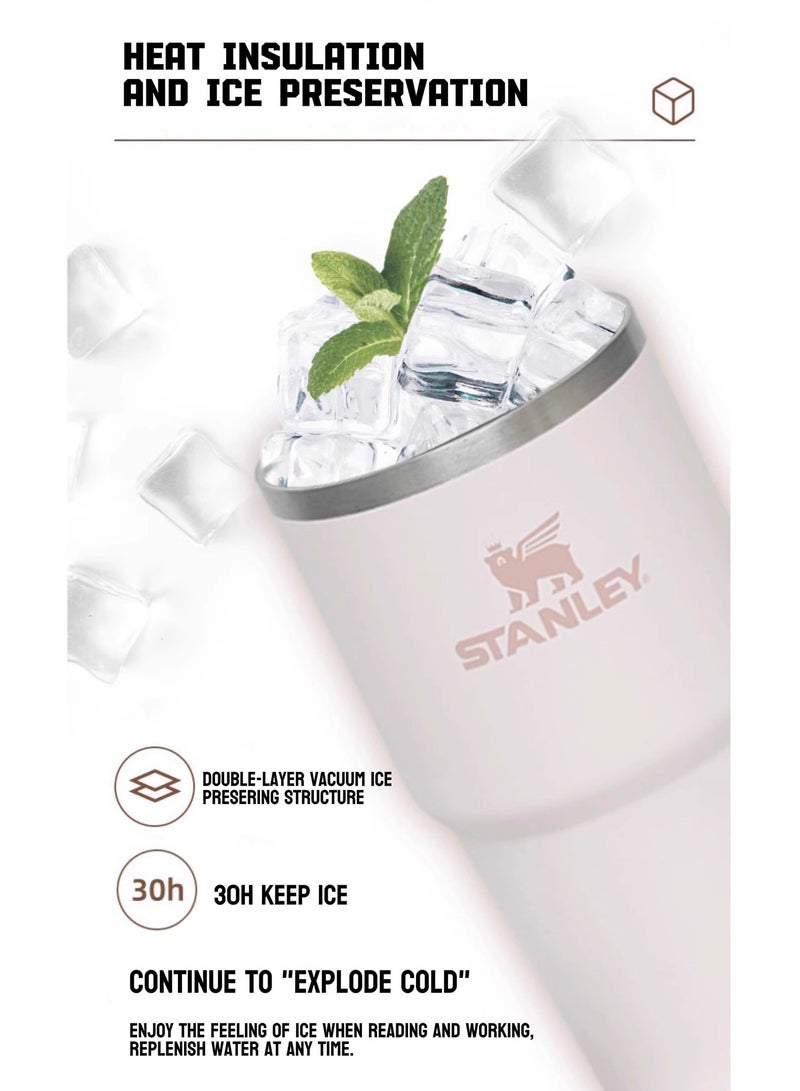 Stanley 40oz Double - walled Vacuum Insulated Tumbler | Three - level Leak - proof Screw Cap + Detachable Straw | 18/8 Recyclable Stainless Steel | Compatible with Car Cup Holders | Rose Quartz Color - Image 4