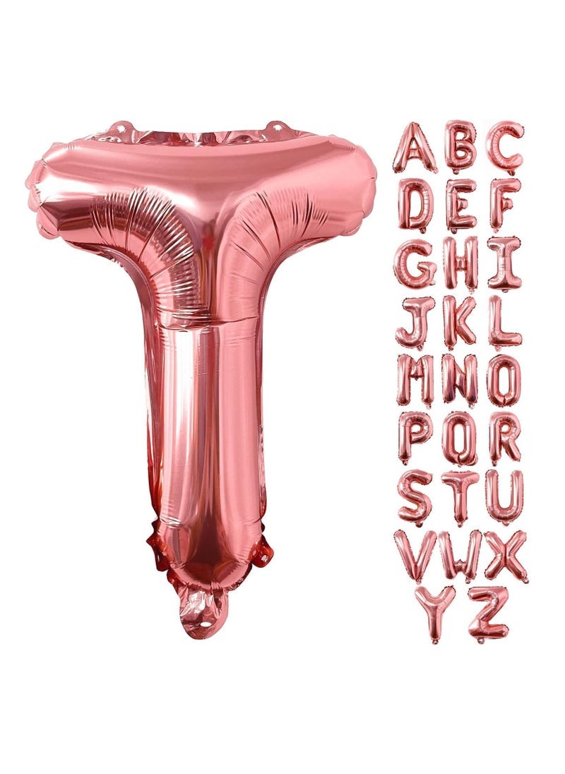 بارتي ويذ إيما بالونات من الذهب الوردي من الألف إلى الياء 32 بوصة بالونات الأبجدية الكبيرة من الذهب الوردي رقائق الهيليوم لتزيين الذكرى السنوية لحفل زفاف (ذهبي وردي-T) - Image 1