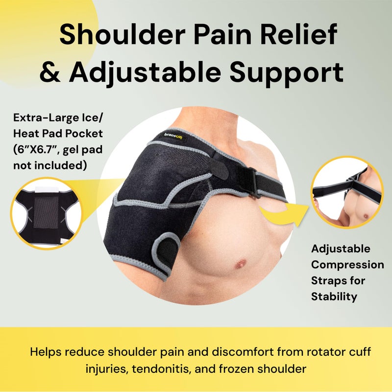Shoulder Brace with Adjustable Support and Ice Pad Pocket for Pain Relief, Rotator Cuff Recovery, and Injury Prevention - Ideal for Men and Women, One Size Fits Most - Image 2