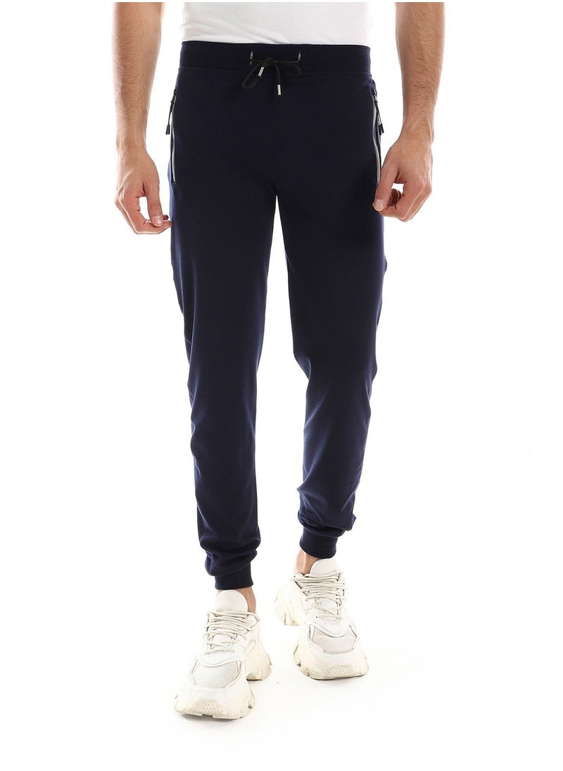 Caesar Detailed Casual Sweatpants With Zipper Pockets And Silver Tape  - Image 1