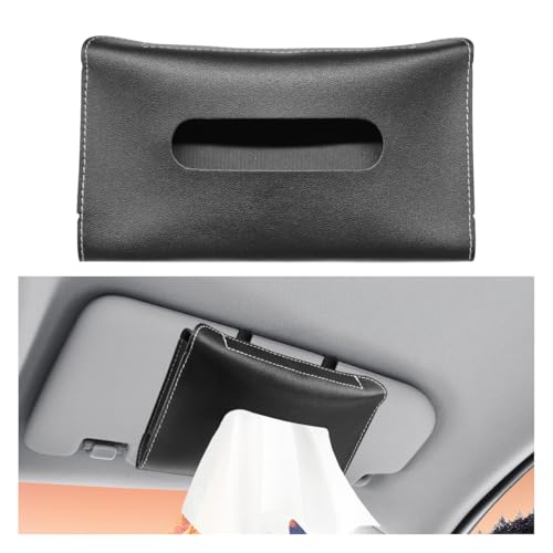 LHDOS Car Visor Tissue Holder Leather Tissue Box Holders Car Mask Dispenser Hanging Car Napkin Holder Auto Tissues Dispenser Rectangular Mask Holders Sun Visor Accessory for Vehicles Black - Image 1