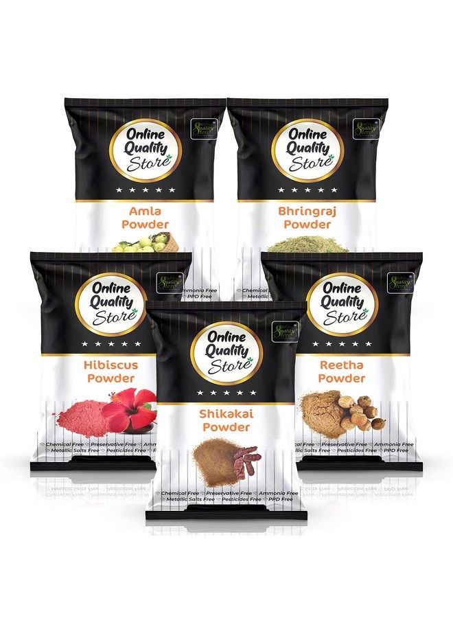 Online Quality Store ريثا (100غ) + أملا (100غ) + شيكاكاي (100غ) + برينغراج (100غ) + كركديه (100غ) + حناء (100غ) مسحوق للشعر 600غ - Image 3