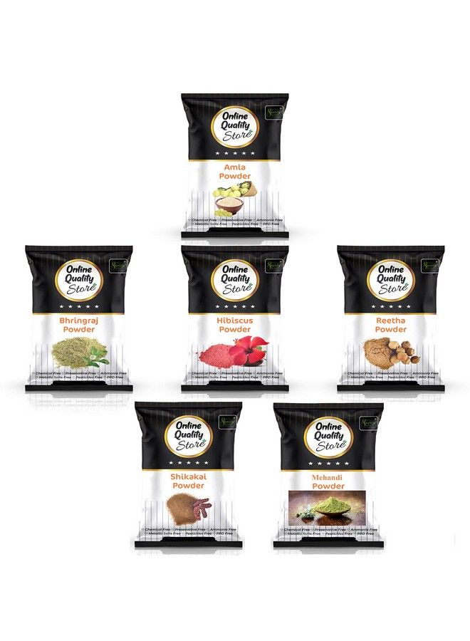 Online Quality Store ريثا (100غ) + أملا (100غ) + شيكاكاي (100غ) + برينغراج (100غ) + كركديه (100غ) + حناء (100غ) مسحوق للشعر 600غ - Image 2