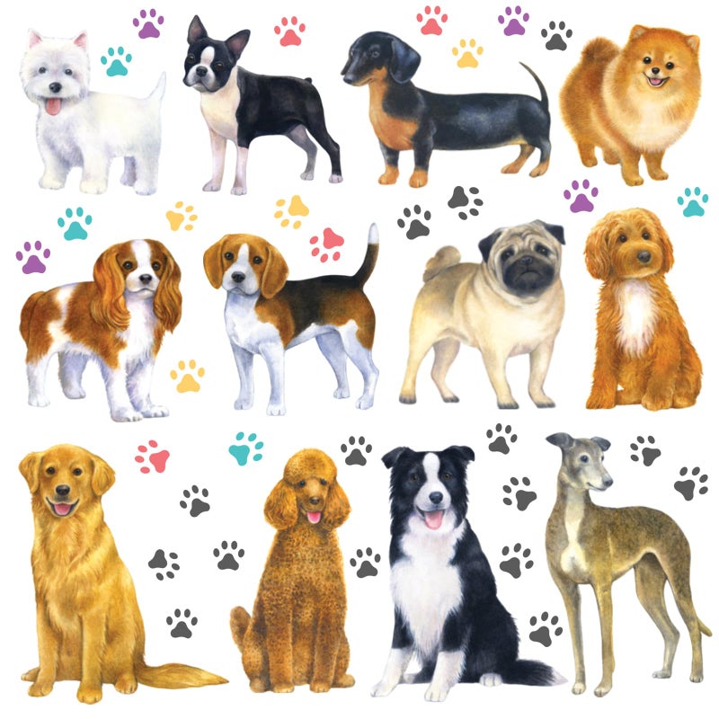 DECOWALL DS8-8045 Dogs Wall Decals Stickers Kids Peel and Stick Removable paw dÃ©cor Print Room Bone Puppy Bedroom Decorations Wallpaper pet Nursery Baby Golden Retrieve Terrier - Image 1