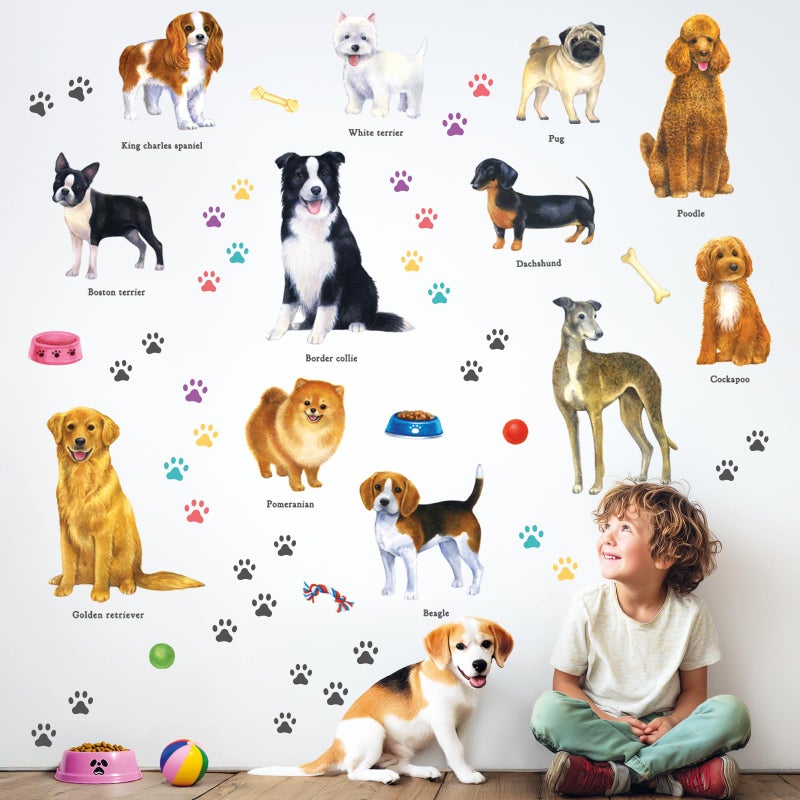 DECOWALL DS8-8045 Dogs Wall Decals Stickers Kids Peel and Stick Removable paw dÃ©cor Print Room Bone Puppy Bedroom Decorations Wallpaper pet Nursery Baby Golden Retrieve Terrier - Image 2
