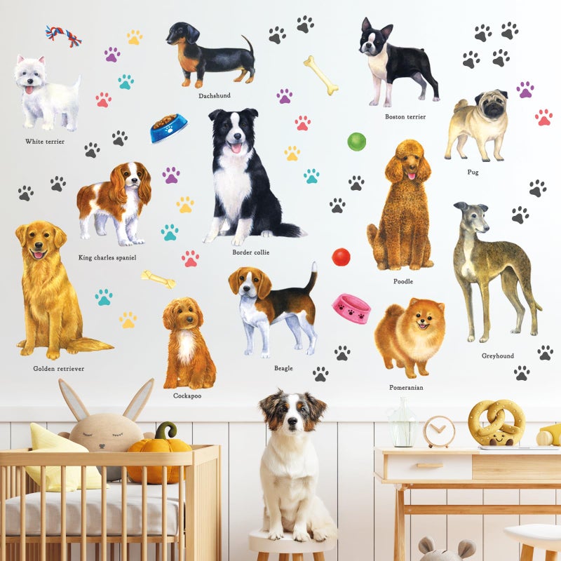 DECOWALL DS8-8045 Dogs Wall Decals Stickers Kids Peel and Stick Removable paw dÃ©cor Print Room Bone Puppy Bedroom Decorations Wallpaper pet Nursery Baby Golden Retrieve Terrier - Image 3