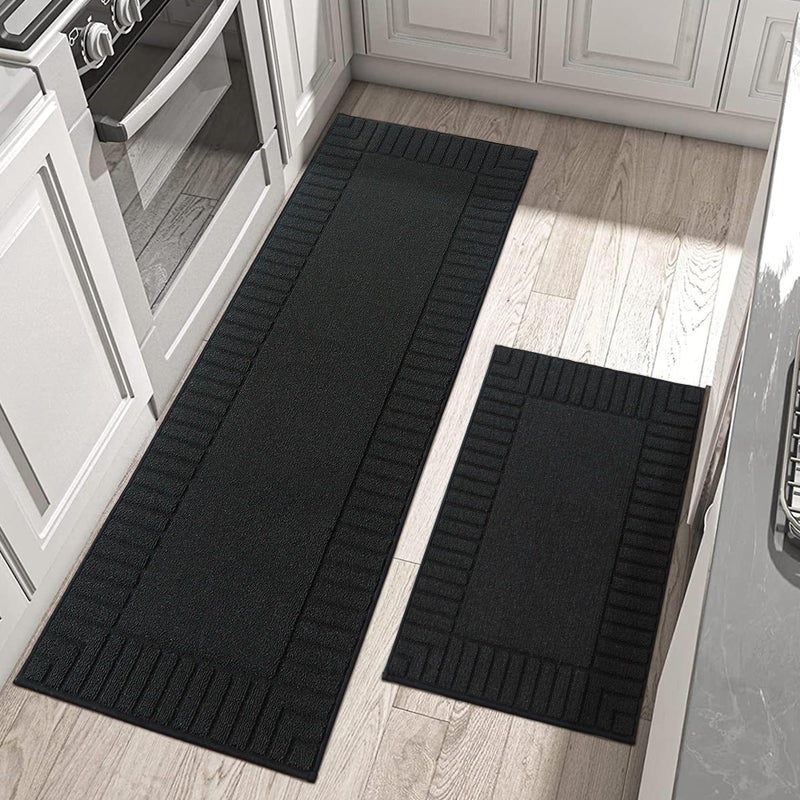 BEQHAUSEKitchenRugsandMats2 PCS Non Slip Kitchen Floor MatAbsorbent Kitchen Rug Sets Machine Washable Kitchen Runner Rug Black Kitchen Mat 24x35inch24x60inch