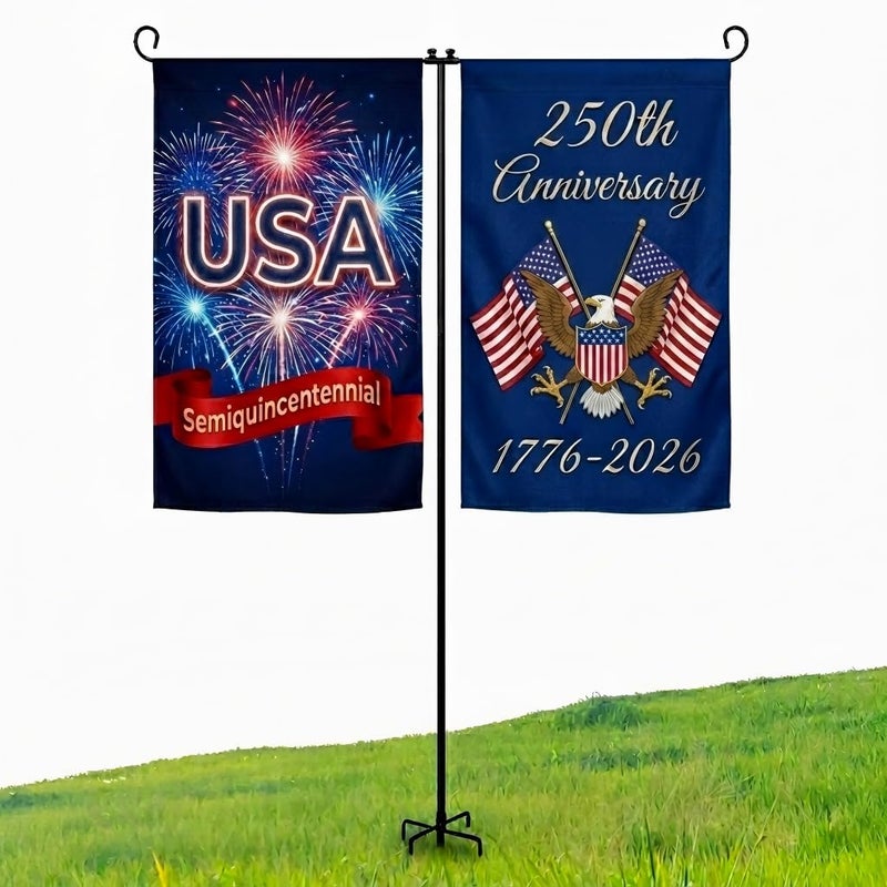 ESTTOP Heavy Duty Garden Flag Holder Stand Metal Iron Stand with 5 Prong Base for Double Flags Suitable for Outside or Garden Patio Yard Decor - Image 2