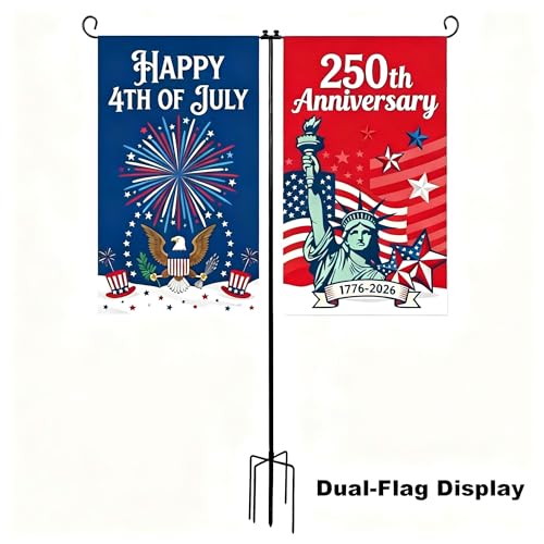 ESTTOP Heavy Duty Garden Flag Holder Stand Metal Iron Stand with 5 Prong Base for Double Flags Suitable for Outside or Garden Patio Yard Decor - Image 3