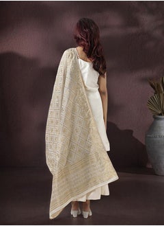 ISHIN Women's Off White Rayon Embellished Tunic Full Length Palazzo Straight Fit Kurta Set  - Image 3