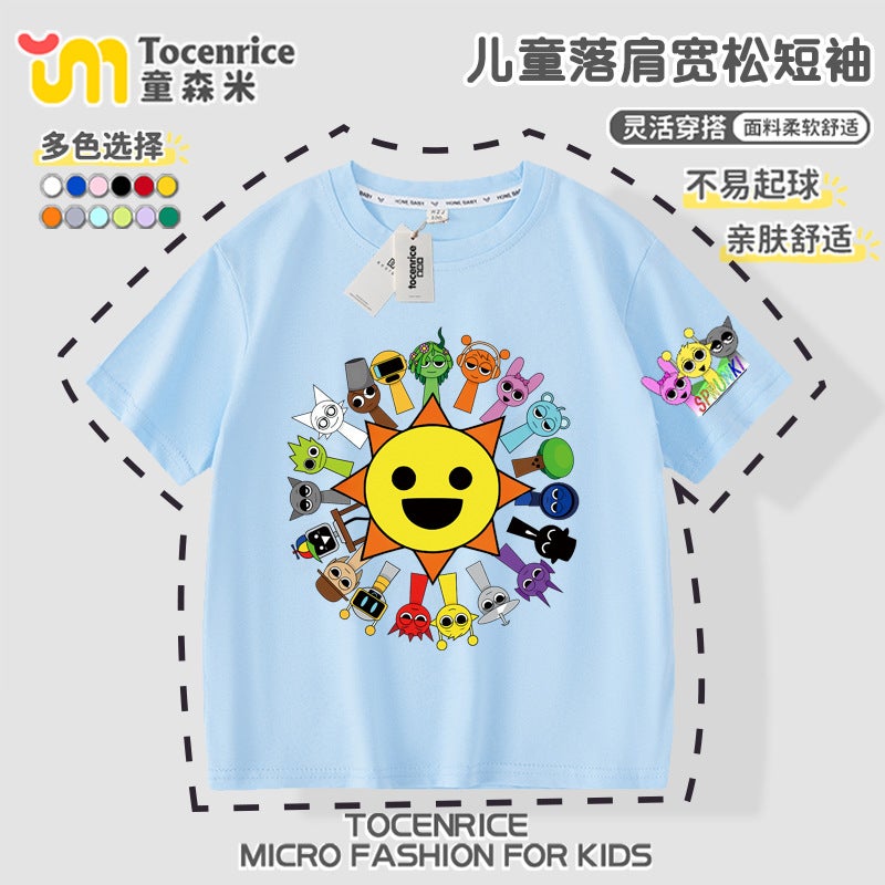 2025 Kidsren'S Short-Sleeved Trendyy T-Shirt Music Rhythm Box Sprunki Summer Pure Cotton Medium And Large Boys And Girls Tops - Image 4