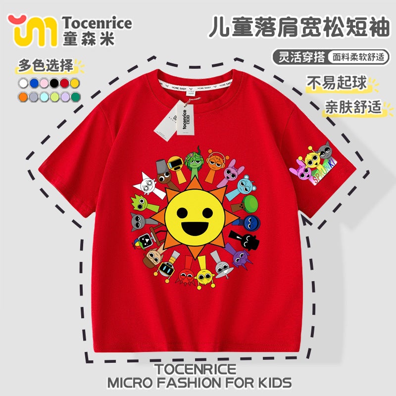 2025 Kidsren'S Short-Sleeved Trendyy T-Shirt Music Rhythm Box Sprunki Summer Pure Cotton Medium And Large Boys And Girls Tops - Image 2
