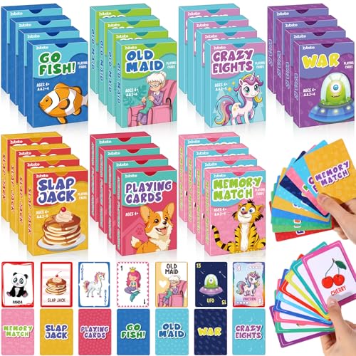 Zubebe 28 Pack Kids Card Games Gifts Bulk Classic Playing Card Game Set for Kids Includes Go Fish Old Maid Crazy Eights Memory Match Slap Jack Playing Toy for Party Favors Classic - Image 1