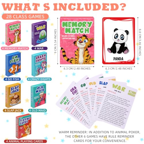 Zubebe 28 Pack Kids Card Games Gifts Bulk Classic Playing Card Game Set for Kids Includes Go Fish Old Maid Crazy Eights Memory Match Slap Jack Playing Toy for Party Favors Classic - Image 5