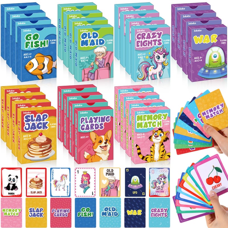 Zubebe 28 Pack Kids Card Games Gifts Bulk Classic Playing Card Game Set for Kids Includes Go Fish Old Maid Crazy Eights Memory Match Slap Jack Playing Toy for Party Favors Classic - Image 2