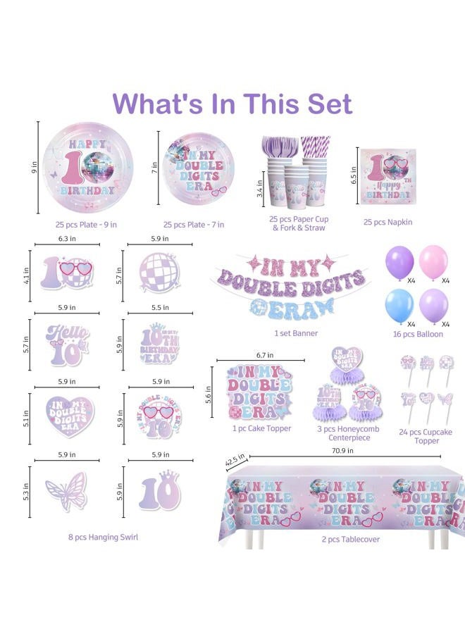 Xynic 10th Birthday Decorations for Girl, No-DIY In My Double Digits Era Banner, Double Digits Birthday Girl Paper Plates and Napkins, 2 Pcs 10th Birthday Girl Tablecloth 10 Year Old Birthday Decorations - Image 2