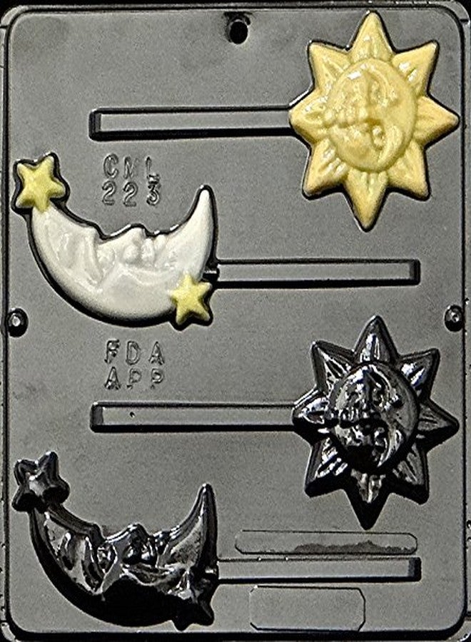 Lollipops Sun & Moon Lollipop Chocolate Candy Mold 223, 4 Cavities, Sun 3" Diameter, Moon 2.5" x 3.5" - Image 3