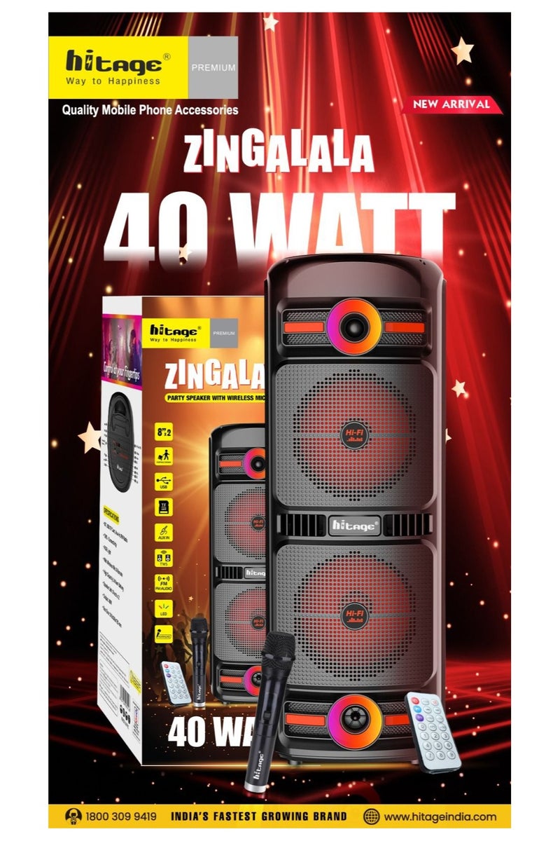 HITAGE ZINGALALA PARTY SPEAKER 40 WATT WITH WIRELESS MIC - Image 1