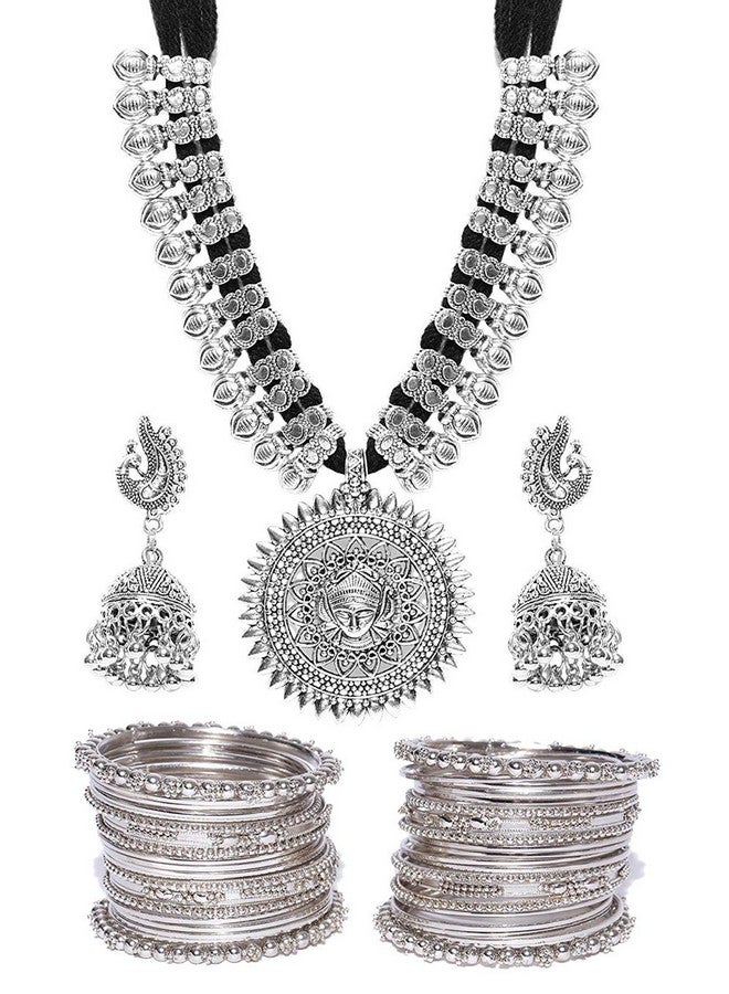 YouBella Oxidised Jewellery Sets for Women Silver Plated Afghani Tribal Necklace Jewellery Set with Earrings and Bangles Combo for Girls/Women (2.6) - Image 1