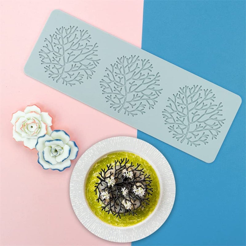 TUKE Silicone Lace Mold  Wedding Cake Lace Mat  Coral Cake Decorating Mold Flower Fondant Impression Mats for Edible Lace Fondant Mold  Sugar-Lace Cupcake Mat Tools (B_10.6x5.4x0.12inch) - Image 3