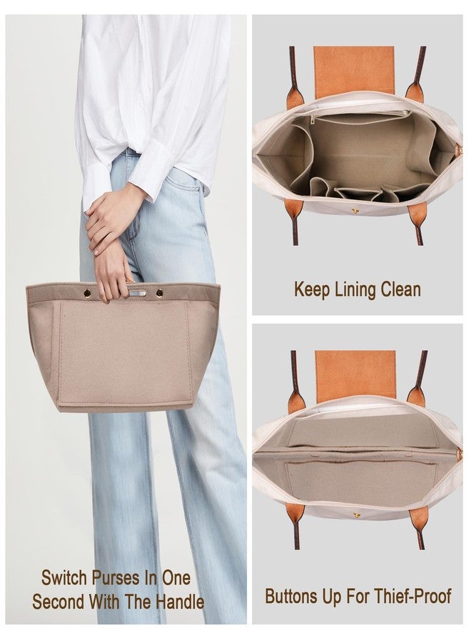 ETTP Purse Organizer Insert for LE PLIAGE Top Handle (Beige, Large) - Image 5