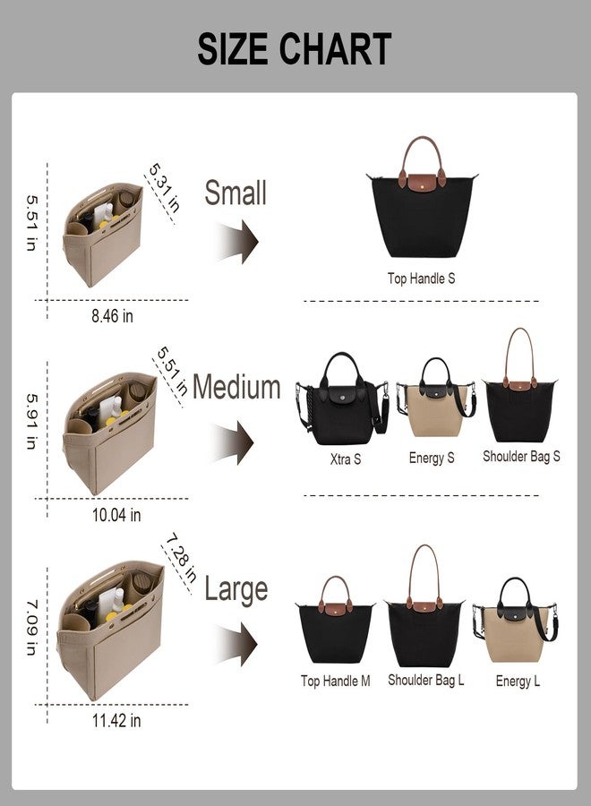 ETTP Purse Organizer Insert for LE PLIAGE Top Handle (Beige, Large) - Image 2
