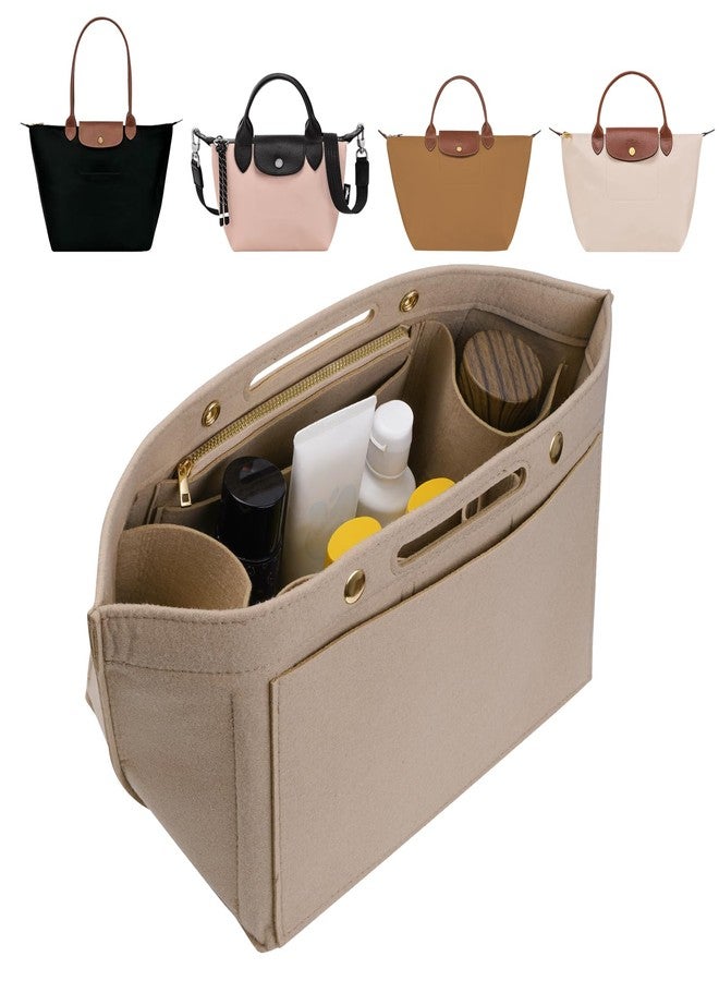 ETTP Purse Organizer Insert for LE PLIAGE Top Handle (Beige, Large) - Image 1