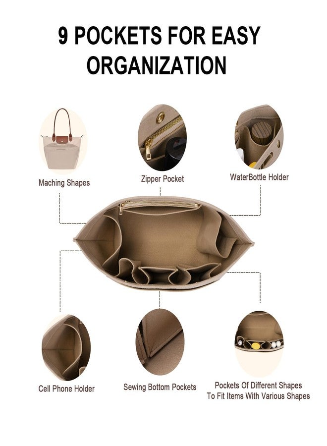ETTP Purse Organizer Insert for LE PLIAGE Top Handle (Beige, Large) - Image 4