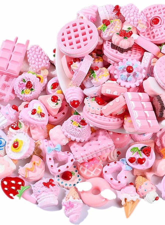 Zhiheng 30 Pack Cute Candy Slime Beads Fruit Dessert Ice Cream Resin Charms Slices Flatback Buttons for Handcraft Accessories Scrapbooking Phone Case Decor (Baby Pink) - Image 1