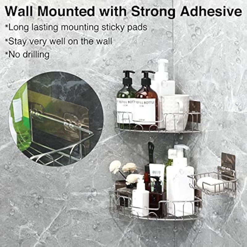 DonSail Bathroom Shower Caddy Corner - Stainless Steel Silver Shower Shelves Organizer with Soap Dishes No Drilling 2Pack - Image 3