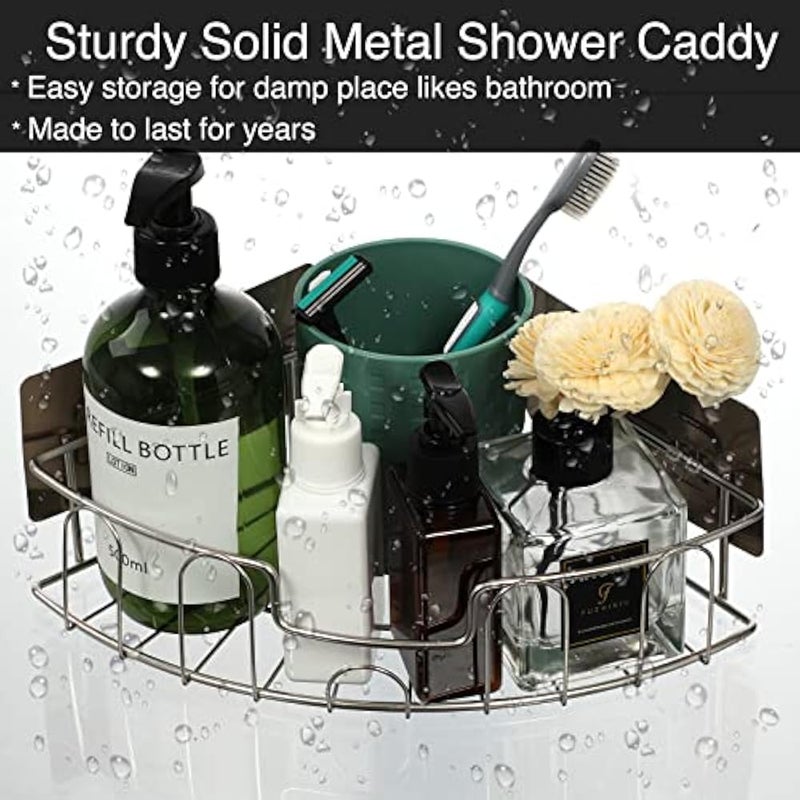 DonSail Bathroom Shower Caddy Corner - Stainless Steel Silver Shower Shelves Organizer with Soap Dishes No Drilling 2Pack - Image 2