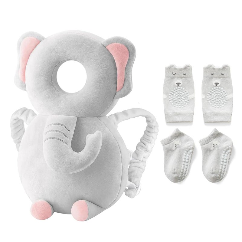 Pucmaoci Baby Toddler Head Protector, Baby Head Protection Backpack, Adjustable, Lightweight and Breathable, Grey Elephant - Image 1
