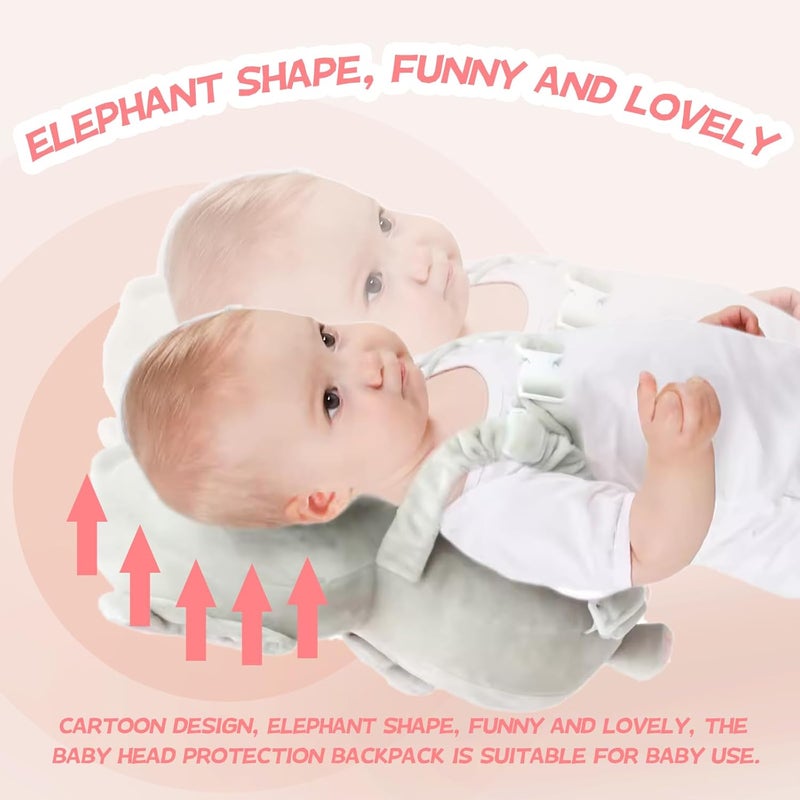 Pucmaoci Baby Toddler Head Protector, Baby Head Protection Backpack, Adjustable, Lightweight and Breathable, Grey Elephant - Image 3